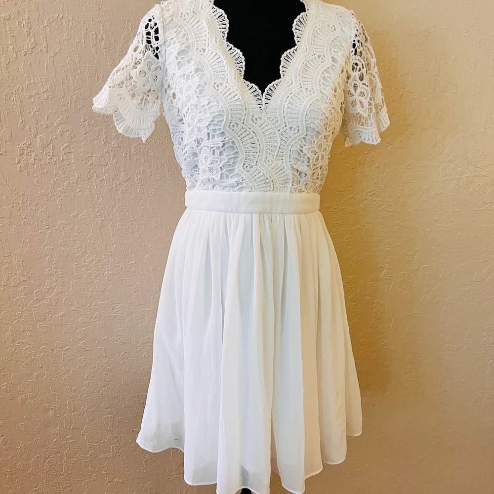 Lulu's White Lace V-Neck Mini Dress